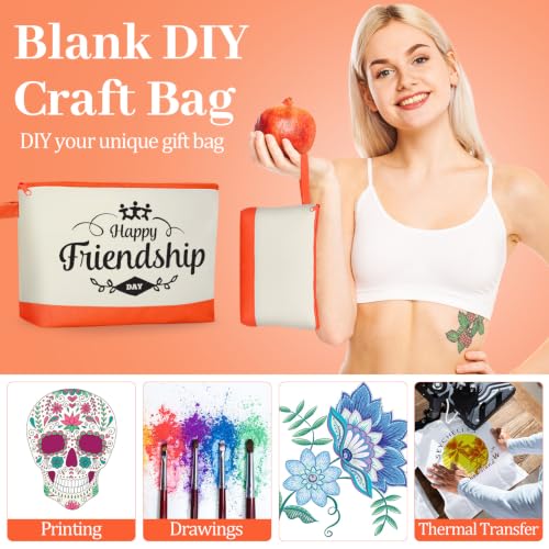 Silkfly 15 Pcs Cotton Canvas Makeup Bags Cosmetic Zipper Bags 10.2 x 5.5 x 2'' Blank DIY Pouch Bulk Pencil Case with Bottom Travel Toiletry Pouch for Women Craft Decor Gift (Beige and Orange) - color: Beige and Orange