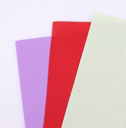 KCS 3 pc of 15" x 18"(38cmx45cm) Counted Cross Stitch Cotton Aida Cloth Needlework Rolled Fabric Box,14CT,Light Green+Lavender+Red - color: Light Green+lavender+red, size: 14CT