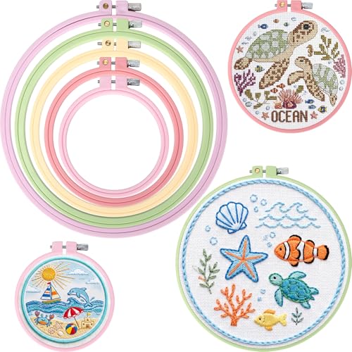 Tigeen 5 Pcs Embroidery Hoops, 5 Sizes ABS Plastic for Sewing, Round - style: Round