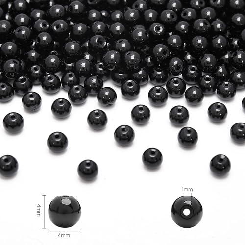 400PCs 4mm Black Glass Pearl Beads Bulk, Round Smooth Hole Fake Pearls for Jewelry Making, DIY Bracelets, Necklaces, Bag Charms, Keychains and Craft Supplies - color: Pearl - Black, size: 4MM