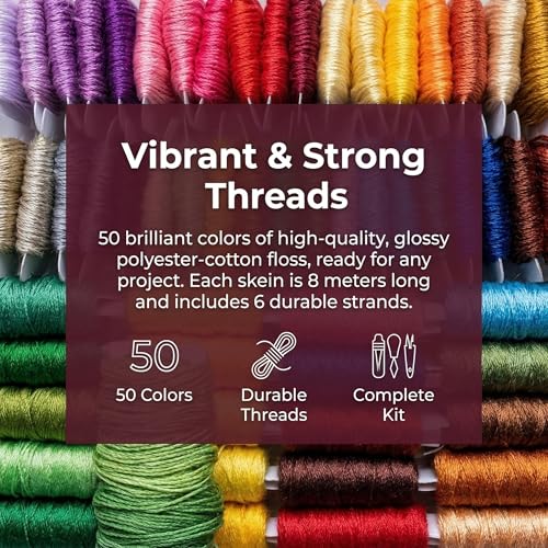Huacan Embroidery Floss Kit with Storage Box 50 Colors Stitching Threads Sewing Kits 67 Pcs DIY Cross Stitch Accessories Set for Adults Beginner - color: 50 Color（67 Pcs）
