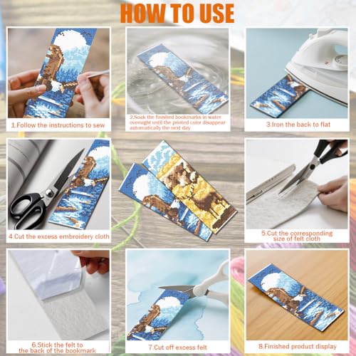 FREEBLOSS 6 Set Cross Stitch Bookmark Kit 11 CT Stamped Cross Stitch Kit DIY Embroidery Bookmark Kits for Adult Beginners with Instructions, Nature Scenery Pattern, 6 x 20 cm/8" x 2.4" - style: Natural Zoo Animals