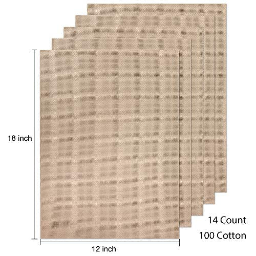 Aida Cloth 14 Count Cross Stitch Fabric,12×18inch,5Pcs (litgh Khaki) - color: Tan