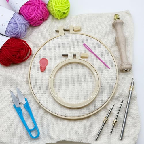 Woohome Punch Needle Kit Included Plastic Hoops, Punch Needle Cloth, Color Yarn and Punch Needle Tools for Adults, Beginners (21PCS Starter Kits) - color: Color 2