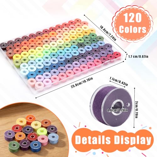 120 Pcs Pre-Wound Bobbins Sewing Thread 120 Colors (Rainbow) - color: Rainbow