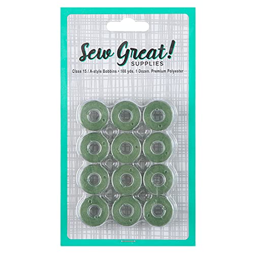 Sew Great Sewing Machine Prewound Bobbin 60 Weight Polyester Thread 12-Pack #445 Fern Green - color: Fern