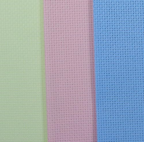 KCS 3 pc of 12" x 18"(30cmx45cm) 16CT Counted Cotton Aida Cloth Cross Stitch Fabric (Light Blue+Pink+Light Green) - color: Light Blue+pink+light Green