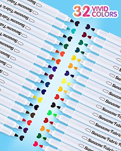sunacme Fabric Markers Pen, 32 Colors Permanent Fabric Paint Pens