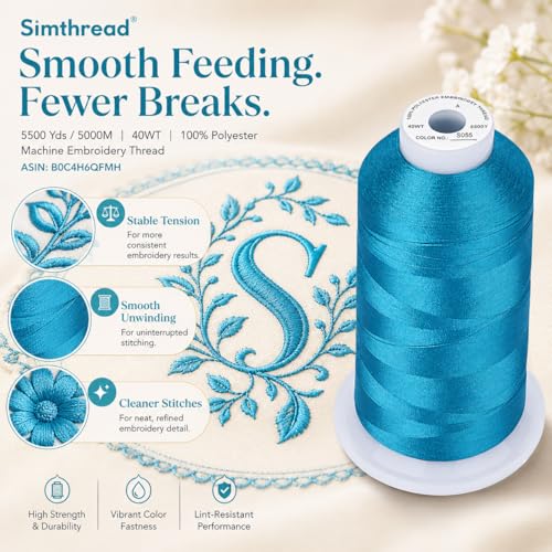 Simthread 5000M 40WT Polyester Embroidery Thread, Blue Satin S055 - color: BlueSatinS055