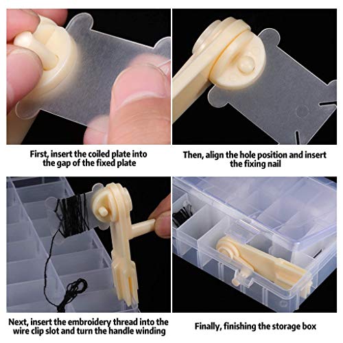 Embroidery Floss Organizer Box Tools with 100 Pcs Plastic Floss Bobbins 1 Bobbin Winder 1 Removable 24 Compartments Cross Stitch Embroidery Thread Storage Box for Craft DIY Sewing Storage Jewelry