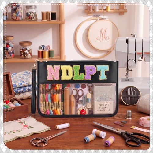 Klyyo Clyro Needlepoint Project Bag Clear Embroidery Sewing Bag Sewing Craft Organizer Storage Chenille Letter Zipper Pouch for Quilting Embroidery Knitting Stitching Cross Stitch Crochet(Black) - color: Black