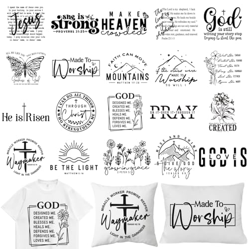 Dazoratix Christian Iron on Transfers - 20 Sheets Bible Verse DTF Ready to Press Heat Patches Boho Religious Faith Quotes Vinyl Stickers Decals for T Shirts Clothes Pillow Bag Hat Appliques DIY Crafts - style: Bible Verse