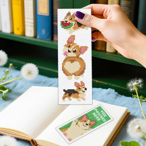 ORIGACH 6 Set Cute Dog & Book Cross Stitch Bookmark Kit for Beginner - style: Cute Dog & Book
