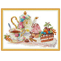 Cross Stitch Kits Stamped Full Range of Embroidery Starter Kits for Beginners DIY 14CT Easy Patterns Embroidery for Girls Crafts-Afternoon Tea 18.9x13.8 (inch) - color: Afternoon tea, 18.9x13.8 inch