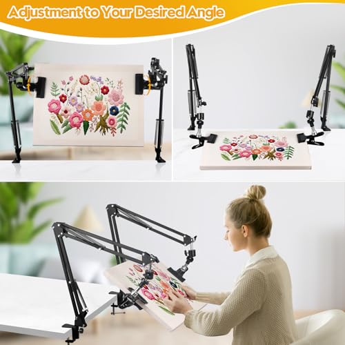 2 Sets Adjustable Embroidery Hoop Stand,Cross Stitch Hoop Holder with 360° Rotation,3-in-1 Hoop/Tablet/Phone Stand Hand Free,Needlepoint Hoop Stand,Cross Stitch Stand Suitable for Embroidery Hoops - style: 2PC-Black