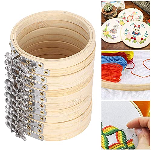12Pcs 3.5Inch Bamboo Embroidery Hoops Wooden Round Adjustable Stitch Hoop Ring for Art Crafting Handy Sewing Cross Stitching