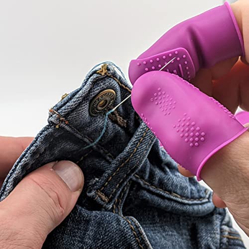 THIK-Grip Thimbles (3) + Standard Finger Protectors (6) | 9-Pack | Silicone Non-Stick Mat (1) | Needle Holder Wristband (1) - for Hot Glue | Sewing | Crafts | Felt - Women's Sizing