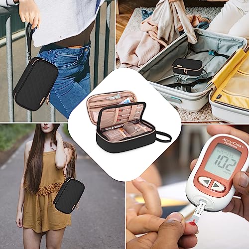 Yarwo Diabetic Travel Case for Blood Glucose Monitor, Test Strips, Syringes - color: Black