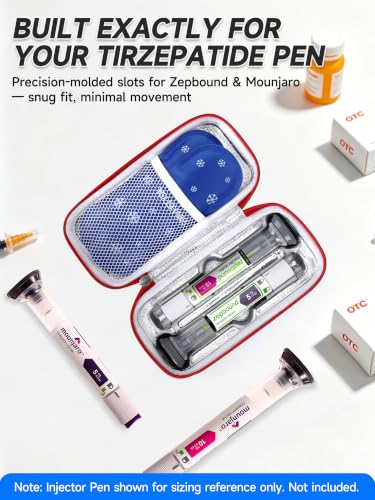 YOUSHARES GLP-1 Travel Case for Zepbound & Mounjaro Injector Pens, TSA Approved Insulated Cooler Storage Bag with 2 Reusable Ice Packs, Hard Shell Tirzepatide Pen Holder for Travel & Daily Use - color: 01 Blackred