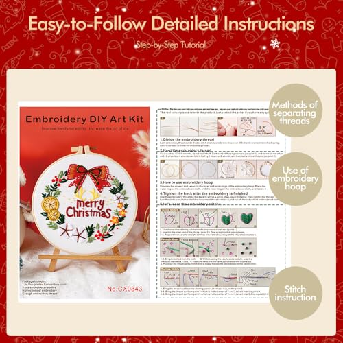 wtisan Christmas Embroidery Kit, Cross Stitch Kits for Beginners, Needlepoint with All Tools & Instructions, Stamped Hand Embroidery Starter Kit for Holiday Crafts & Xmas Home Decor, W14 - color: W14, size: 1 Pack