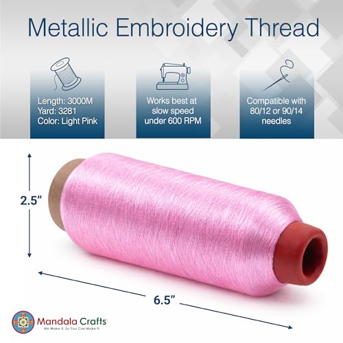 Mandala Crafts Metallic Baby Pink Embroidery Floss for Sewing, 3281 YD - color: Baby Pink, size: 3000M 3281 Yard