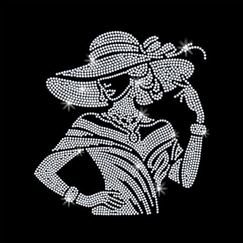 1 Pc Elegant Lady Iron on Rhinestones Transfer, Elegant Hat for Wome Hotfix Iron on Patch Transfer Decals Crystal Heat Transfer Clothing Repair Decor for T-Shirt Hat Jacket Party Decor - color: Elegant Lady