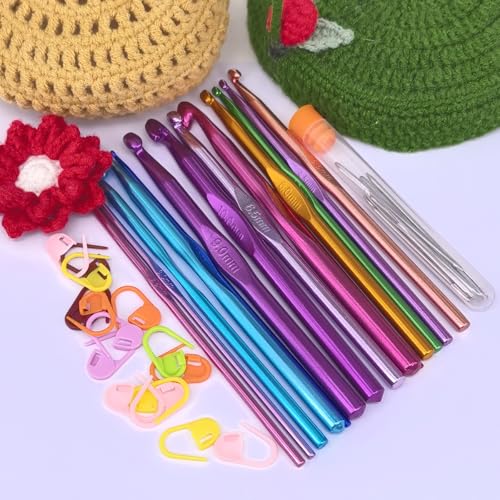 37 PCS Crochet Hook Set, High Quality Crochet Needles for Arthritic Hands, with Large-Eye Blunt Needles and Stitch Markers - color: Aluminum