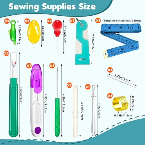 Lechchy Seam Rippers for Sewing(2 Big+2 Small), with Automatic Needle Threaders, Fish Mouth/Gourd/Thumb Shaped Simple Threader, Thread Snips, Drawstring Threader, Tape Measure, Awl, Thimble, Needles