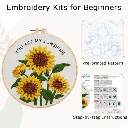 Nuberlic Sunflower Embroidery Kit for Beginners - color: Sunflower