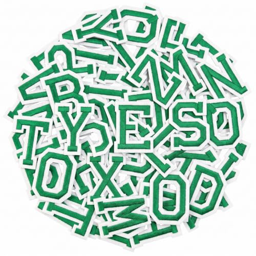 Jongdari Iron on Letters, 52 Pcs Alphabet Patches with Ironed Adhesive, Decorate Repair Patches for Shirts Jackets Hats Jeans Shoes Bags(Green) - color: Green, size: 52 Letters