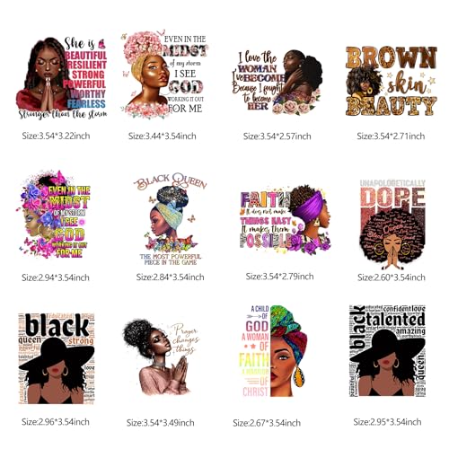 12PCS Natural Hair Empowerment Art Black Women Iron on Transfers - style: BWG004