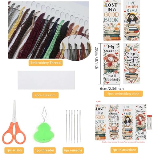 niurenmaoyi 4 Pack Coffee Bookmark Stamped Cross Stitch Kits for Beginner - color: Cross Stitch Kits0512-02