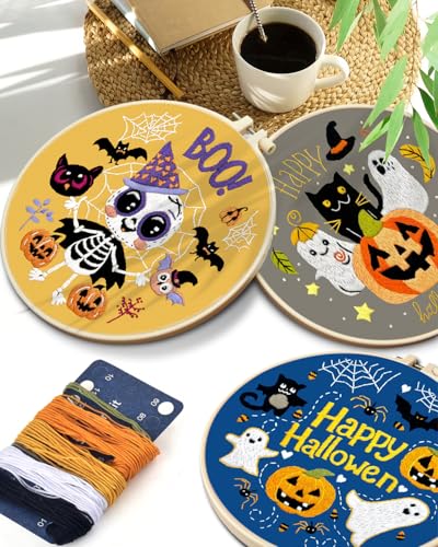 TINDTOP Halloween Embroidery Kit for Adult, Embroidery DIY Starter Kit - color: Halloween 3 Kits A