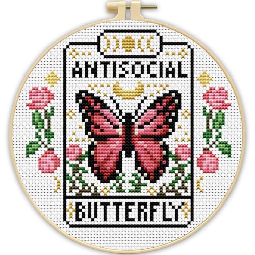 Stamped Cross Stitch Kits for Beginners-Butterfly,with Embroidery Hoop - color: Butterfly