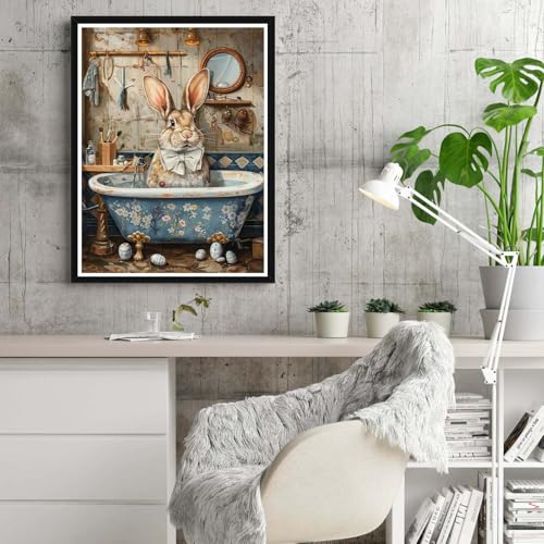 Reofrey DIY Diamond Art Kits for Adults Rabbit, Animal Full Drill Round Rhinestone Diamond Painting Kits, Cross Stitch Embroidery Canvas for Crafts Home Wall Decor 30x40cm