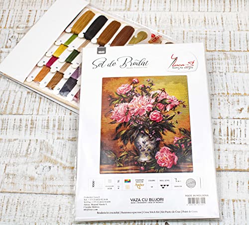B543 Peonies Vase - Cross Stitch Kit Luca-S