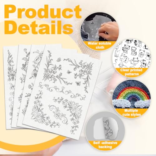 4 Sheets Water Soluble Embroidery Stabilizers 11.69x8.27 Inches Floral Corner Stick and Stitch Embroidery Paper Adhesive Embroidery Transfer Paper for Shirts Coats Bags - style: Floral Corner
