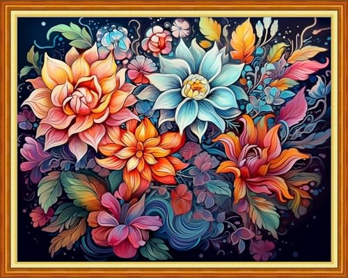 Dimensean Stamped Cross Stitch Kits Full Range of Embroidery Patterns Starter Kits for Beginners Adult DIY Cross Stitches Needlepoint Kits 11CT-Magic Flower 16x20 inch - color: Craftpattern03