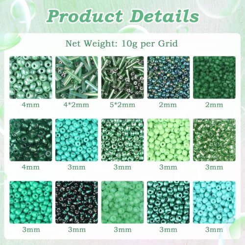 Green Seed Beads for Jewelry Making Glass Bugle Beads for DIY Craft - color: Green