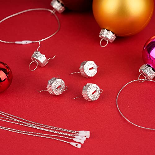 100 Pieces Round Christmas Ornament Caps and Ornament Hangers String Set - color: Silver