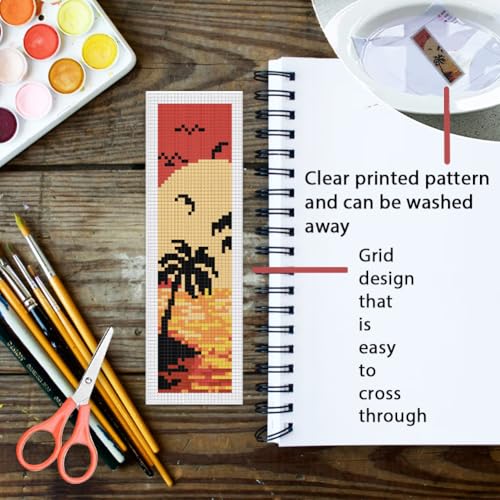 ORIGACH 6 Set Sunset Landscape Cross Stitch Bookmark Kit for Beginner - style: Landscapes