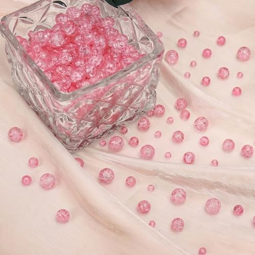 400PCs 4mm Pink Crackle Glass Beads Bulk, Round Smooth Hole Glass Crystal Beads for Jewelry Making, DIY Bracelets, Necklaces, Bag Charms, Keychains and Craft Projects - color: Pink Crackle, size: 4MM