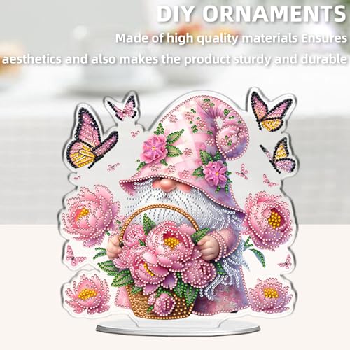 POETRYDRAW Diamond Art Ornament Desktop Kit Flower Gnome, Stand Up Diamonds Painting Ornament for Adults, 5D DIY Special Diamond Gem Craft Tabletop Placement Board Kit - color: Flower Gnome