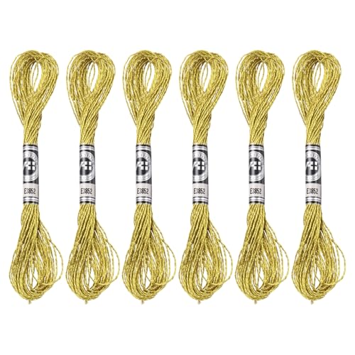 PATIKIL 6 Skeins Embroidery Floss, Metallic Embroidery Thread Nylon Threads Bracelets String for Cross-Stitch Hand Embroidery, Gold Tone - color: Gold Tone