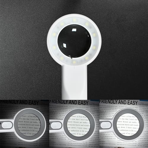 11X Magnifying Glass With Light, Lightweight Rechargeable, 10 LED Power Indicator Handheld for Reading Small Prints, Crafting, Inspecting Coins and Close Work - size: 11X