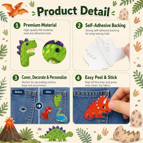 Cinrobiye 41 Pcs Dinosaur Patches Self Adhesive Cute Dino A to Z Alphabet Cute Animal Dinosaur Chenille Letter Patches Stick on for Costume Clothing Hats Bags Fabric DIY Crafts - style: Dinosaur