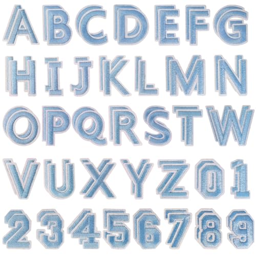 72PC Iron On Letters & Numbers Patches for Tote Bags Clothing Light Blue - color: Light Blue, size: Letters & Numbers