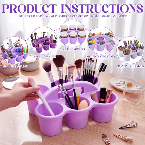 Suclain 6 Pcs Plastic Caddy Organizer with Handle Classroom, Purple - color: Purple