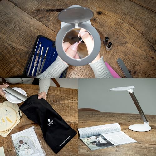 Halo Go 2 Portable Rechargeable Magnifying Lamp – 5 Diopter (2.25X) Magnification, 6,000K Daylight LED, 4,200 Lux Brightness, Compact Folding Design with USB Charging & Velvet Carry Case - style: Halo Go 2