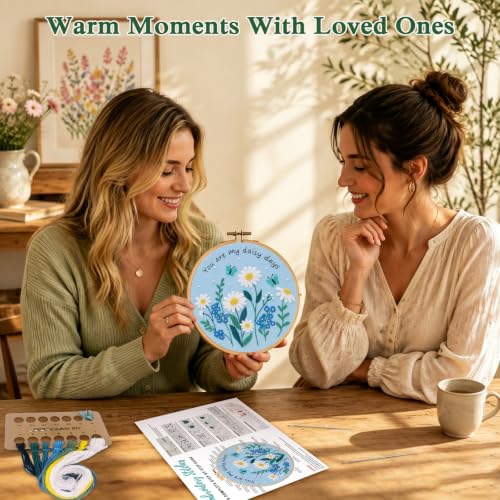 Louise Maelys Daisy Quote Embroidery Kit for Beginners, Blue Floral Craft - color: Daisy Quote